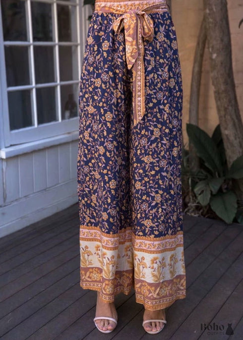 Boho Pants - Palazzo Pants in Leg Pants, Jasmine in Navy Blue For Women